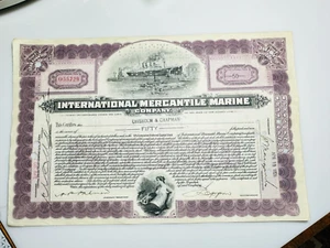 1928 INTERNATIONAL MERCANTILE MARINE Preferred Stock Certificate - Picture 1 of 2
