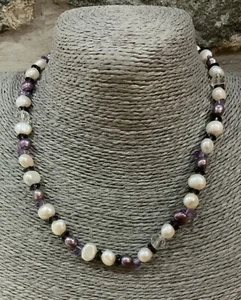 Pretty Cultured Pearl /Amethyst/Crystal Beaded Necklace 18" By The Pearl Company - Picture 1 of 16