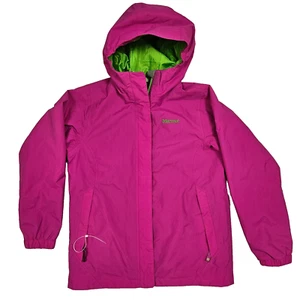 Marmot Girls Size XL Storm Shield Hooded Rain Jacket Pink/Green Windbreaker - Picture 1 of 13