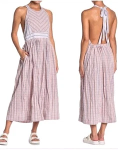 NWT Cottage CoreFree People Pink Blue Plaid Halter Pocket Midi Dress Sundress XS - Picture 1 of 7