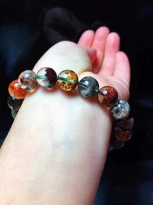 Bracciale Cristallo Perline Rotonde Quarzo Fantasma Colorato Naturale 10mm - Foto 1 di 5