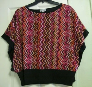 Kate & Mallory Short Sleeve Geometric Print Wide Band Hem Chiffon Top Size XL~1X - Picture 1 of 12