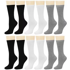 12 Pairs Black Gray White Color Women Cotton Crew Socks 9-11 - Picture 1 of 1