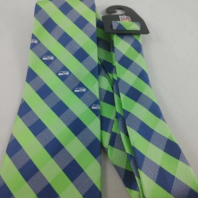NFL Seahawks Neck Tie Mens Lime Green Blue Logo Football League New B105 - Image 1 of 4