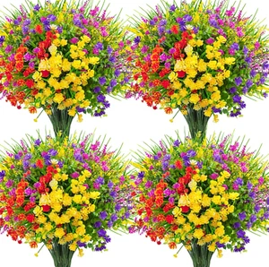 16 Bundles Artificial Flowers for Outdoors Fake Plastic Plants Faux Shrubs Gr... - Picture 1 of 1