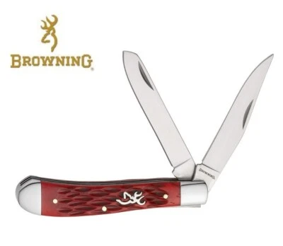 Navaja de bolsillo Browning Trapper mango de hueso rojo con escudo Buckmark Foto 1 de 3