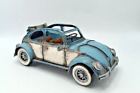 Vintage Shabby Chic Tinplate Blue & White Volkswagen Beetle Rat Rod Model