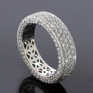 3.05 CT TW Diamond Pave Set Eternity Band with Side Stones in 18k White Gold NEW - Picture 1 of 6