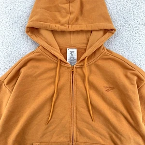Reebok XL Full Zip Hoodie Sweatshirt Orange Mens Pullover Hooded Streetwear crop - Picture 1 of 9