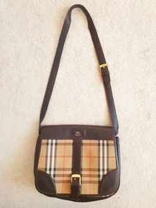 Borsa a tracolla Burberry donna vintage beige marrone tessuto a quadri Haymarket - Foto 1 di 24