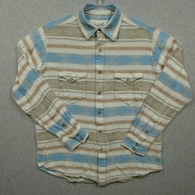 Camisa Ryan Michael Para Hombres Mediana Azul Tostado Perla Occidental A Presión Azteca Rayas F1883BQ Foto 1 de 4