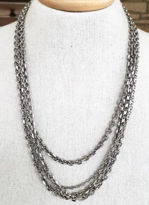 Vtg Silver Tone Multi Chain Long Necklace 22.5" Fold Over Clasp Draping - Picture 1 of 5