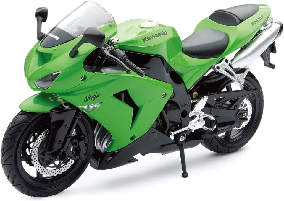NEWRAY DIE CAST MODEL KAWASAKI ZX10R, 2006, GREEN AND BLACK, SCALE 1:12 - Image 1 of 1