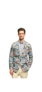 Brooks Brothers Classic Fit Chambray-Madras Patchwork Sport Mantel in Baumwolle - Bild 1 von 4