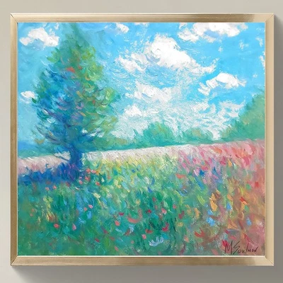 Pintura Original Bellas Artes 12x12 | Lienzo Firmado | Paisaje Impresionista del Cielo Foto 1 de 4