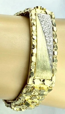 PEPITA DE ORO FUNDIDO SÓLIDO 14K💎26DIAMANTE*ID*PULSERA~WGT=*48,34 g*(tot.41 quilates en total.) Foto 1 de 4