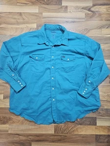 Camicia Wrangler Pearl Snap 4XL blu acqua manica lunga western cowboy grande alta - Foto 1 di 7