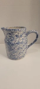 Roseville Blue Spongeware Pottery Pitcher Jug Vase Gerald E Henn Workshop 6" H - Picture 1 of 7