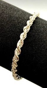 Sterling Silver / 925 4 mm Rope Chain Bracelet 6.5'' Long - Picture 1 of 8