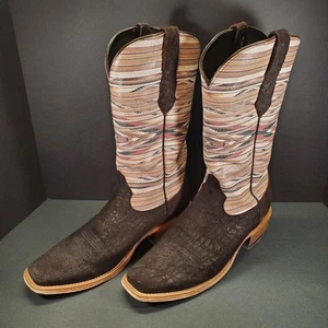 Ariat Hombres Botas Futurity Chimayo Vaquero Chocolate Hipopótamo Estampado Cuadrado Talla 11D Usadas en Excelente Condición - Imagen 1 de 15