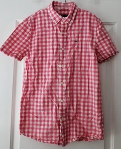 Vineyard Vines Boys Gingham Linen Blend Short Sleeve Whale Shirt - Size M - EUC - Picture 1 of 9