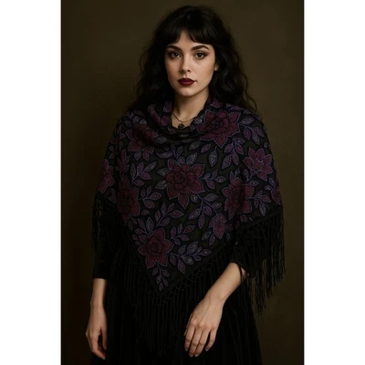 Whimsigoth Fairygrunge Fiesta Vacacional Glamour Negro Púrpura Lentejuelas Floral Envoltura Transparente Foto 1 de 4