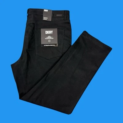DKNY Mens Size 38x30 Stanton Slim Fit Ultimate Stretch Black 5 Pockets Pants - Image 1 of 4