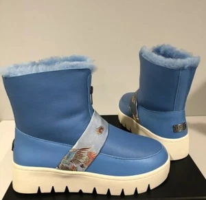 Australia Luxe Campaign Leather Sheepskin Fur Heritage Blue Chunky Platform Boot - Picture 1 of 10