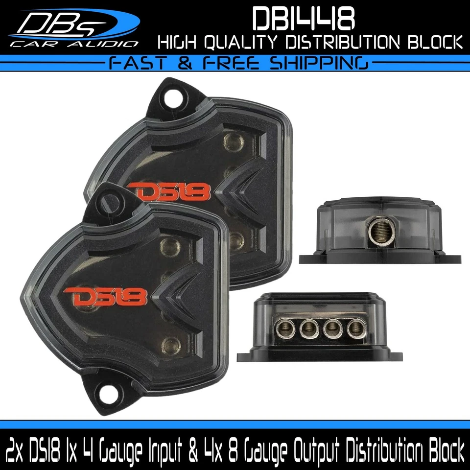 2x DS18 Power Ground Amp Distribution Block 1x 4 Gauge Input & 4x 8 Gauge Output - Image 1 of 4
