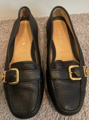 AUTHENTIC PRADA Black Leather Loafers/Flats, size 35.5 - Image 1 of 2