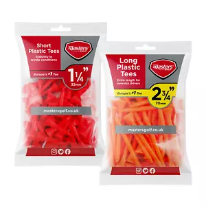 Masters Golf Plastic Straight Tees - 32mm Short Tees & 70mm Long Tees - Picture 1 of 3