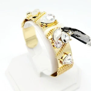 Miriam Haskell For INC Gold Tone Cuff Bracelet Chain Wrapped Big Rhinestones NWT - Picture 1 of 8