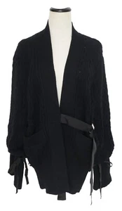 SACAI Black Wool Cable Knit Wrap Tied Long Oversized Straps Jacket Cardigan 1 - Picture 1 of 5
