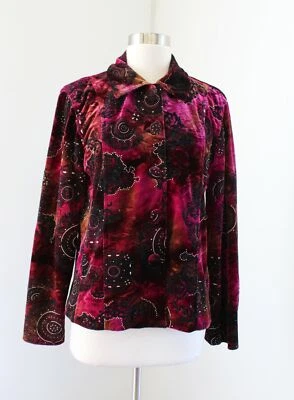 Jaqueta Chicos Velvet Burnout Tie Dye Velvet Medallion Print Metálica 1 Rosa Nova com etiquetas - Imagem 1 de 4