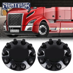 Black Front Axle Wheel Cover w/ Hub Cap 33mm Lug Nuts For Semi Truck Set of 2 - Picture 1 of 10