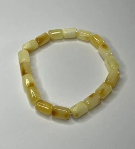 Genuine Baltic Amber stone Bracelet. Milky, Yellow Barrel Shape Amber Bracelet. - Picture 1 of 9