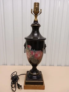 Vintage Wildwood Hand Painted Floral Metal Urn Table Lamp With Lion Handles 21" - Picture 1 of 11