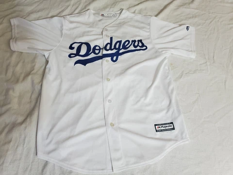 LA Dodgers Majestic Cool Base White Blank Back MLB Jersey Size Large Cover