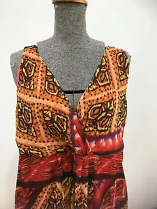 Y2K 90s Katies orange pattern faux wrap style v neck dress size 14 - Picture 1 of 8