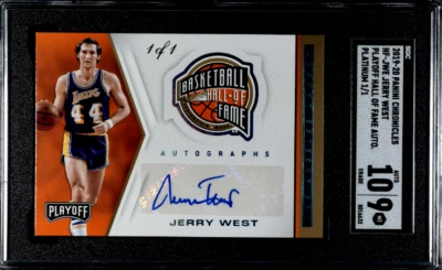 2019-20 Chronicles Playoff Auto JERRY WEST HOF Platinum 1/1 Lakers SGC 9/10 - Image 1 of 2