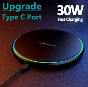 Fast Wireless Charger 30 Watt Charging Pad For Apple iPhone 15 & Samsung - Picture 1 of 3