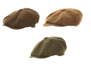 MENS HERRINGBONE NEWSBOY CAP 8 PANEL GATSBY BAKER BOY PEAKY BLINDER FLAT HAT - Picture 1 of 7
