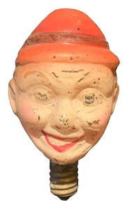 RARE! ANTIQUE GERMAN FIGURAL CLEAR GLASS LIGHT BULB - SMILING MAN IN RED HAT - Picture 1 of 11