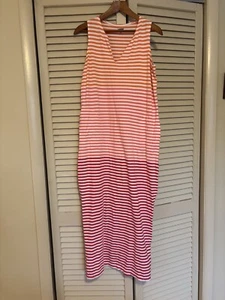 Lands End Women's Cotton Sleeveless Maxi Dress Striped Size Small Pockets - Picture 1 of 6