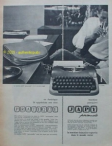 PUBLICITE JAPY MACHINE A ECRIRE PORTATIVE PERSONNELLE DE 1959 AD PUB VINTAGE - Picture 1 of 1