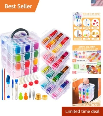 262 PCS Multicolor Embroidery Thread Kit with Tools and 4-Tier Storage Box - Image 1 of 4
