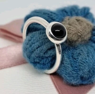 Genuine Pandora Goodbye Kiss Smooth Onyx Cabochon Ring Size 56 💕  S925 ALE  — 第 1/4 张图片