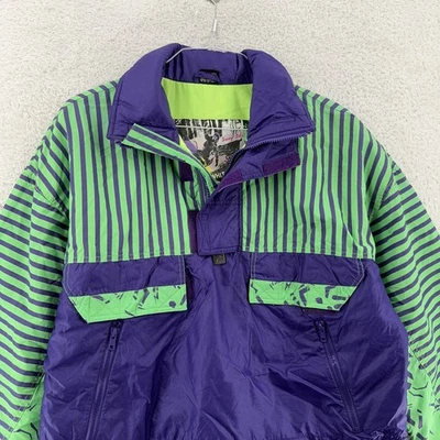 Vintage White Stag Jacket Fits LARGE (Tag M) Striped Nylon Pullover Ski 90s - Image 1 of 4