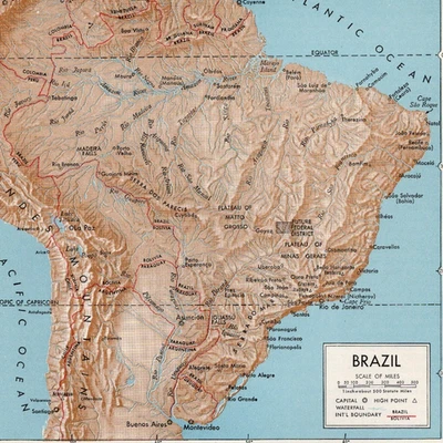 Небольшая винтажная карта различных просторов Бразилии Южной Америки печать 1922–1948 гг. - Изображение 1 из 2