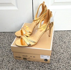 NIB Michael Kors Kimberly Gold Strappy Heels Size 8 - Picture 1 of 5